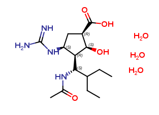 (1R,2S,3R,4S)-3-((S)-1-acetamido-2-ethylbutyl)-4-guanidino-2-hydroxycyclopentanecarboxylic acid trih