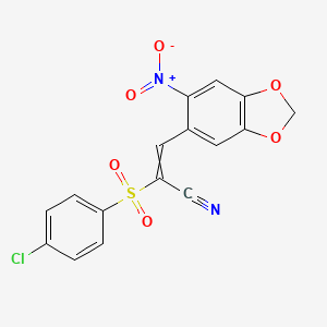 (E)-2-[(4-chlorophenyl)sulfonyl]-3-(6-nitro-1,3-benzodioxol-5-yl)-2-propenenitrile