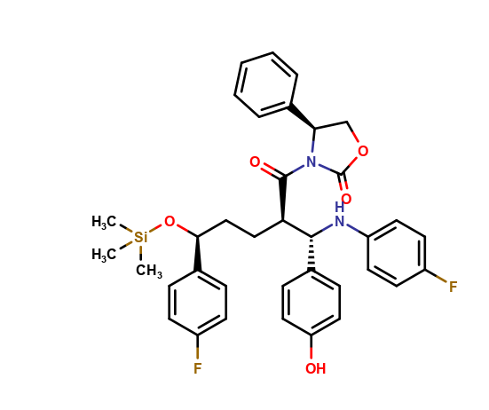 (S)-3-((2R,5S)-5-(4-Fluorophenyl)-2-((S)-((4- fluorophenyl)amino)(4-hydroxyphenyl)methyl)-5- ((trimethylsilyl)oxy)pentanoyl)-4-phenyloxazolidin-2-one