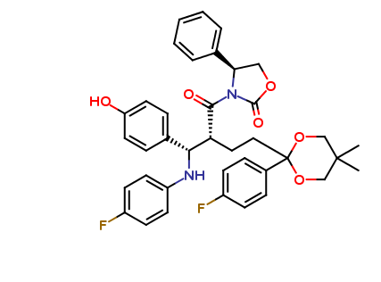 (S)-3-((R)-4-(2-(4-fluorophenyl)-5,5-dimethyl1,3-dioxan-2-yl)-2-((S)-((4fluorophenyl)amino)(4hydroxyphenyl)methyl)butanoyl)-4phenyloxazolidin-2-one