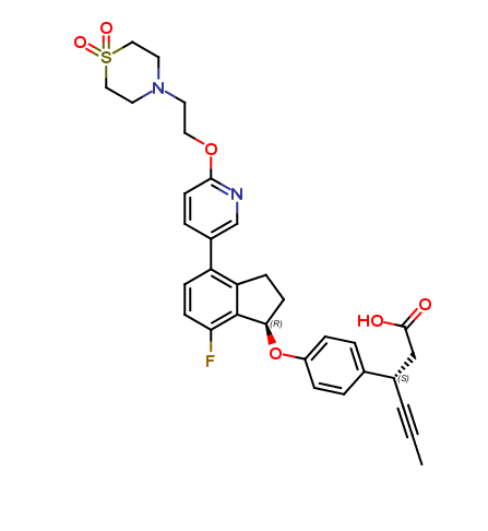 (S)-3-(4-(((R)-4-(6-(2-(1,1-dioxidothiomorpholino)ethoxy)pyridin-3-yl)-7-fluoro-2,3-dihydro-1H-inden-1-yl)oxy)phenyl)hex-4-ynoic acid