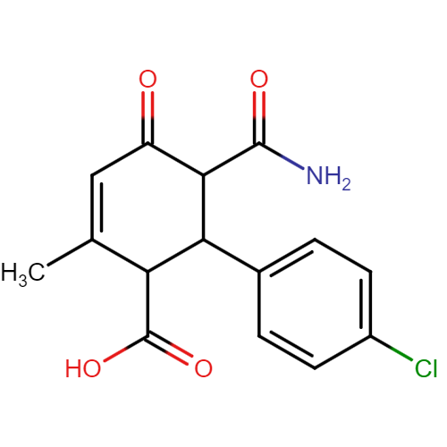 5-carbamoyl-6-(4-chlorophenyl)-2-methyl-4-oxocyclohex-2-enecarboxylic acid