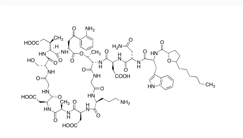 N-Desdecanoyl N-(2-(5-hexyltetrahydrofuran-2-yl)acetyl) Daptomycin