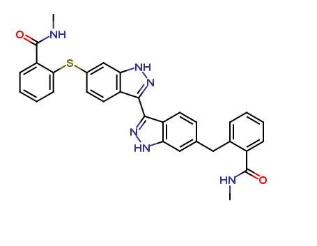 N-methyl-2-((6'-(2-(methylcarbamoyl)benzyl)-1H,1'H-[3,3'-biindazol]-6-yl)thio)benzamide