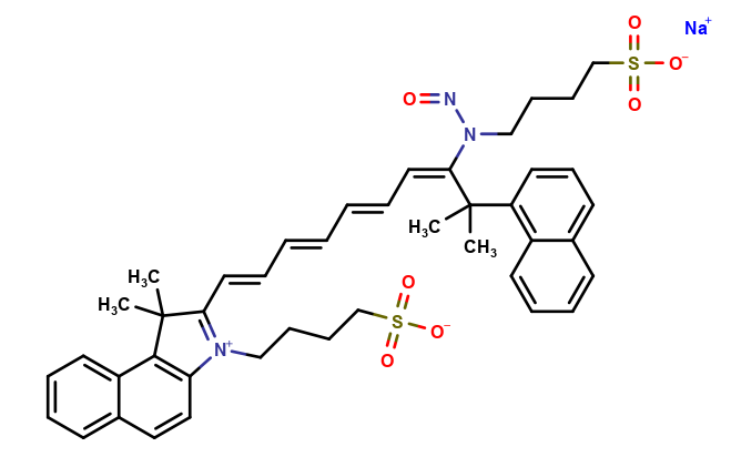 Sodium 4-(1,1-dimethyl-2-((1E,3E,5E,7E)-9-methyl-9-(naphthalen-1-yl)-8-(nitroso(4-sulfonatobutyl)amino)deca-1,3,5,7-tetraen-1-yl)-1H-benzo[e]indol-3-ium-3-yl)butane-1-sulfonate