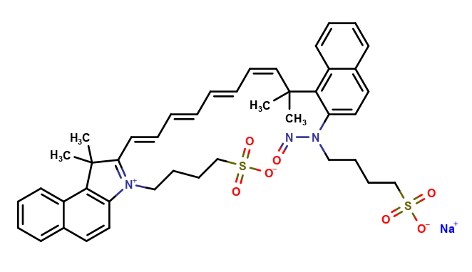 Sodium 4-(1,1-dimethyl-2-((1E,3E,5E,7Z)-9-methyl-9-(2-(nitroso(4-sulfonatobutyl)amino)naphthalen-1-yl)deca-1,3,5,7-tetraen-1-yl)-1H-benzo[e]indol-3-ium-3-yl)butane-1-sulfonate